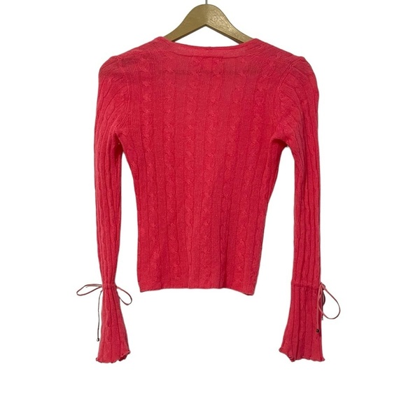 Cache Luxe Hot Pink Twist Front 100% Cashmere Tie Sleeve Sweater Size XS - Picture 2 of 5